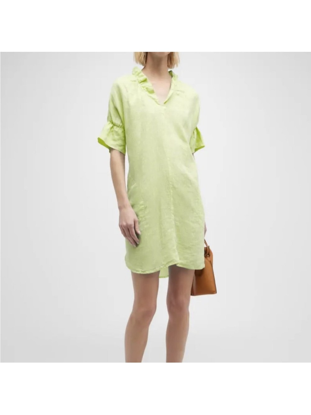 Finley Crosby Bell-Sleeve Ruffle-Trim Linen Shirtdress - Picture 2 of 14